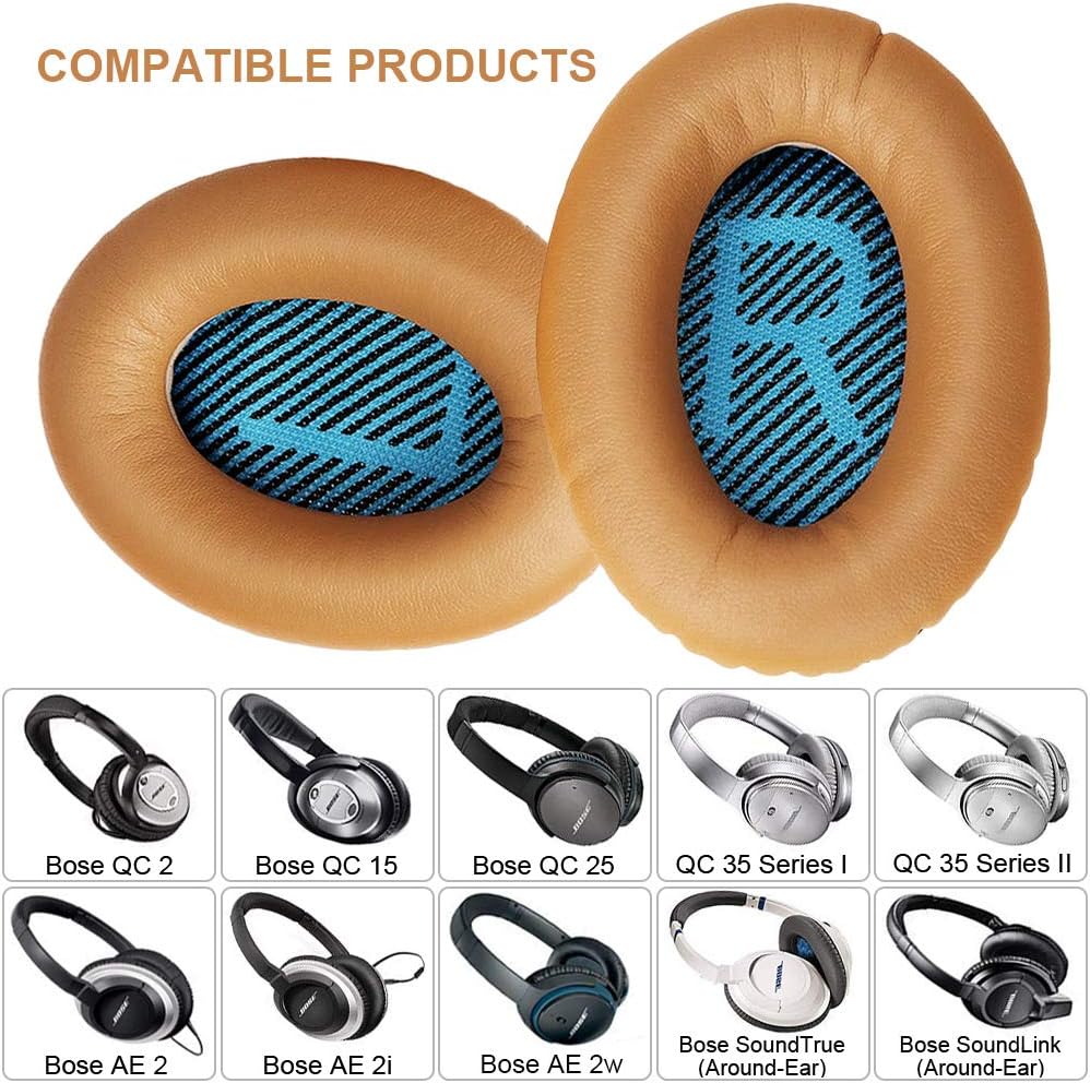 TesRank Replacement Ear Pads Ear Cushion Kit for Bose QuietComfort QC 2 15 25 35 AE2 AE2i AE2w SoundTrue SoundLink Headphones, Khaki - Image 3