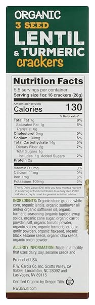 RW GARCIA ORGANIC LENTIL TURMERIC CRACKERS, 5.5 OZ