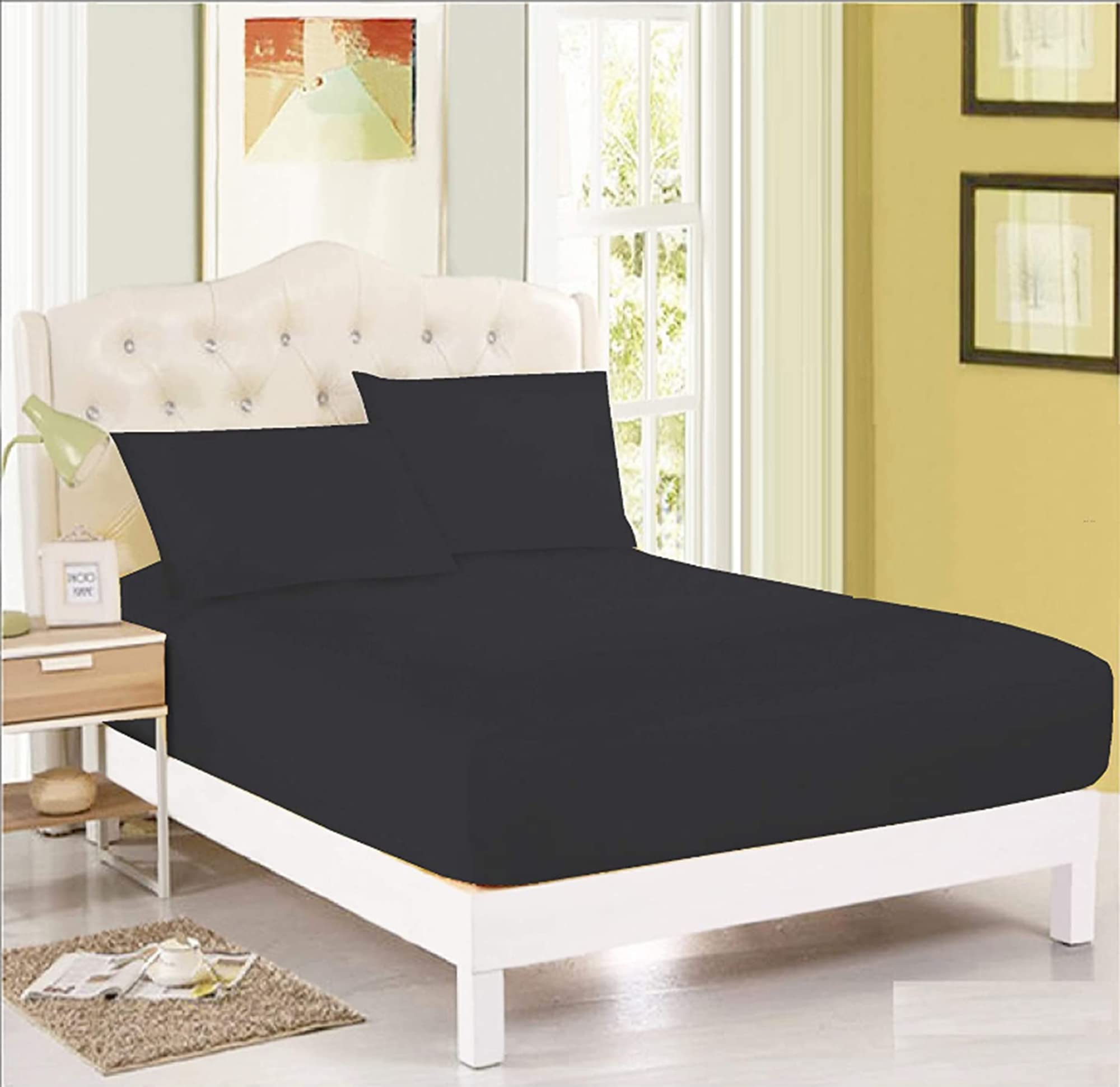 JRI Extra Deep Jersey Fitted Sheet 30cm Mattress Sheets 100% Cotton (King, Black) — image 1