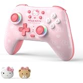 Kuitmor Hello Kitty Switch Pro Controller, Cute Hall Effect Wireless Gamepad No Drift for Switch 2/Switch/OLED/Lite, PC/Steam, Android, iOS, Bluetooth + Wired, Turbo, Back Buttons,6-Aixs Gyro, Wake-up, RGB (Pink, Without 2.4g Receiver)