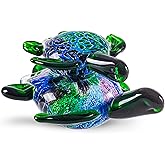 EUSTUMA Hand Blown Glass Sea Turtle with Babies Figurines,Sea Animal Ornament for Home Decor,Sea Animals Collection for Birthday Gift,Glass Tortoise Sculpture
