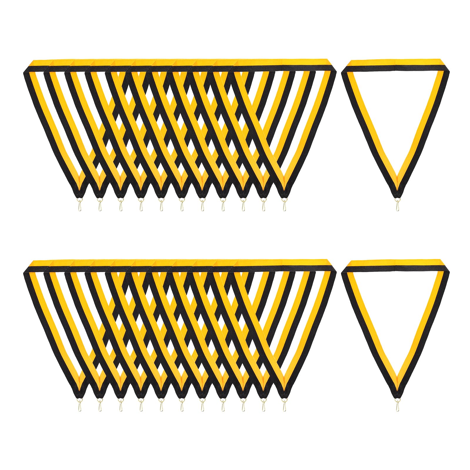 PATIKIL Award Neck Ribbons with Snap Clips, 24 Pcs Polyester Striped Medal Lanyards Ribbon for Competitions Sports Meetings Sports Party, Black Golden