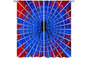 DDCBNS Superhero Spider Web Curtains,Blue Red Window Treatments for Kids Boy Bedroom Office Study Halloween Theme Spider Print Polyester Fabric Window Drapes 2 Panel Set Total Size 42 x 45 Inch
