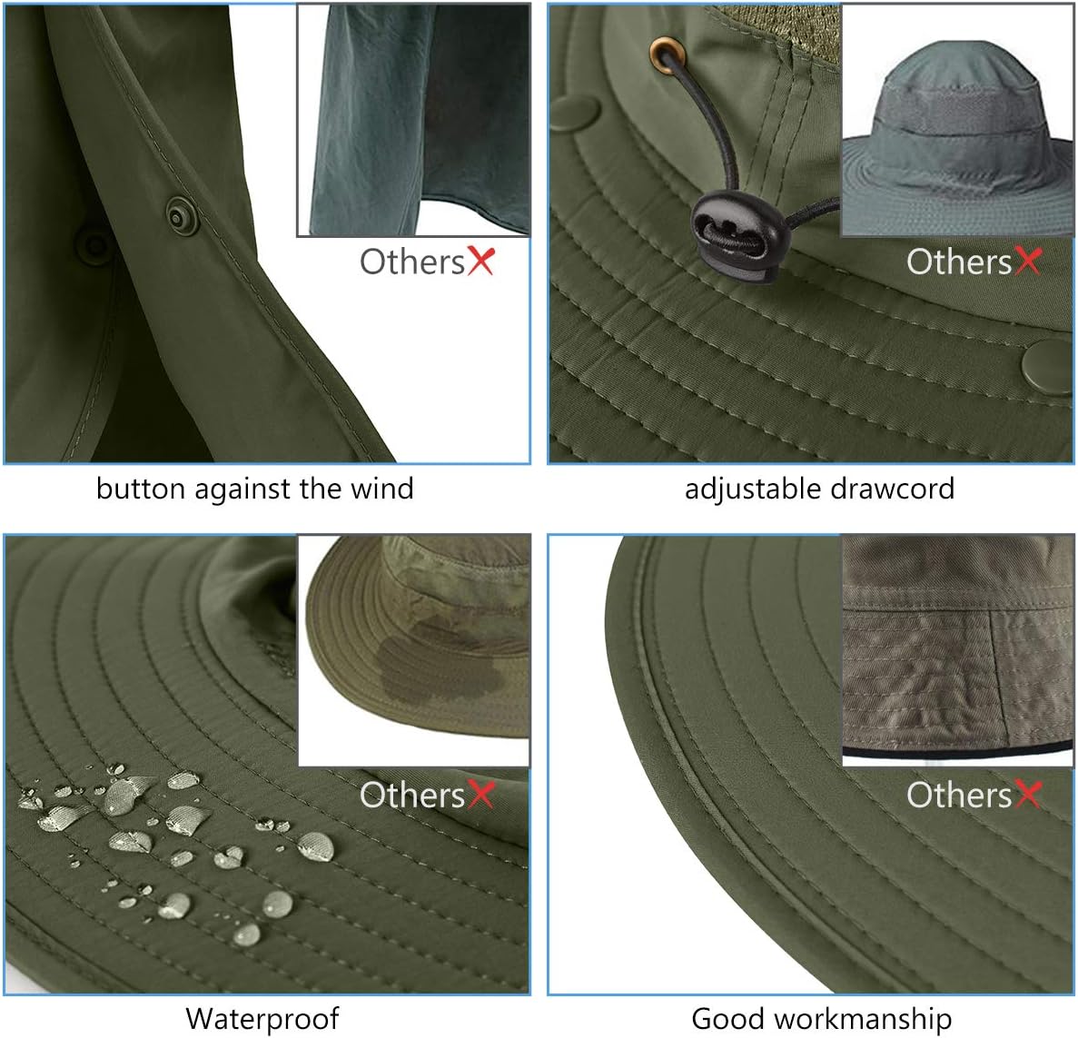 LCZTN UPF 50+ Sun Protection Cap Wide Brim Fishing Hat with Face & Neck Flap Army Green : Clothing