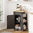 SUNLEI Kitchen Island with Storage Cart Table Rolling Butcher Block Cabinets Small on Wheels Portable Drawers Mobile Moveable Narrow Wood Side Floating Spaces Black