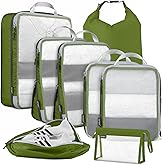 Cipway Compression Packing Cubes Mesh, Lightweight Luggage Organizer Bags with Laundry Bag,Toiletries Bag and Shoe Bag, Travel Essentials for Carry on Suitcase(8 Pcs,Green)