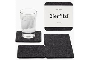 Graf Lantz - Bierfilzl Felt Coasters - Square - 100% Merino Wool - Moisture Wicking - Heat Resistant - Sustainable - Home Decor - Housewarming Gift - 4 Coaster Set - 4" x 4" x 5 mm - Charcoal