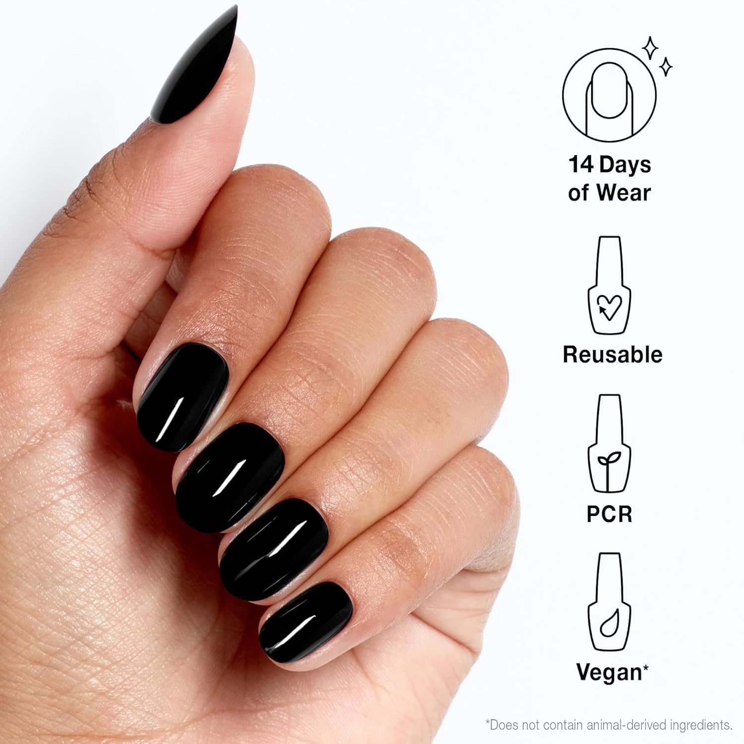 OPI xPRESS/ON Black Onyx | Dark Black Short Round Press On Nails | With Nail Glue | Long Lasting, Reusable, Non-damaging - Image 2