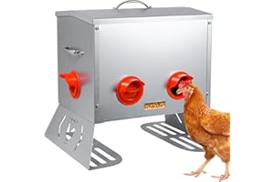 COZOFU Auto Chicken Feeder with View Window - 40lb 6-Port Metal Feeder, Rat-Proof & Spill-Resistant Design for 6 Chickens - Durable Galvanized Steel