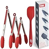 Kaluns Kitchen Tongs for Cooking, Non Stick Silicone Tip Stainless Steel Tongs, Set of Four 7,9, and 12 Inch Tong Plus Silico