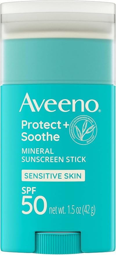Aveeno Positively Mineral Sunscreen Stick SPF 50 Face Body Sensitive Skin Zinc