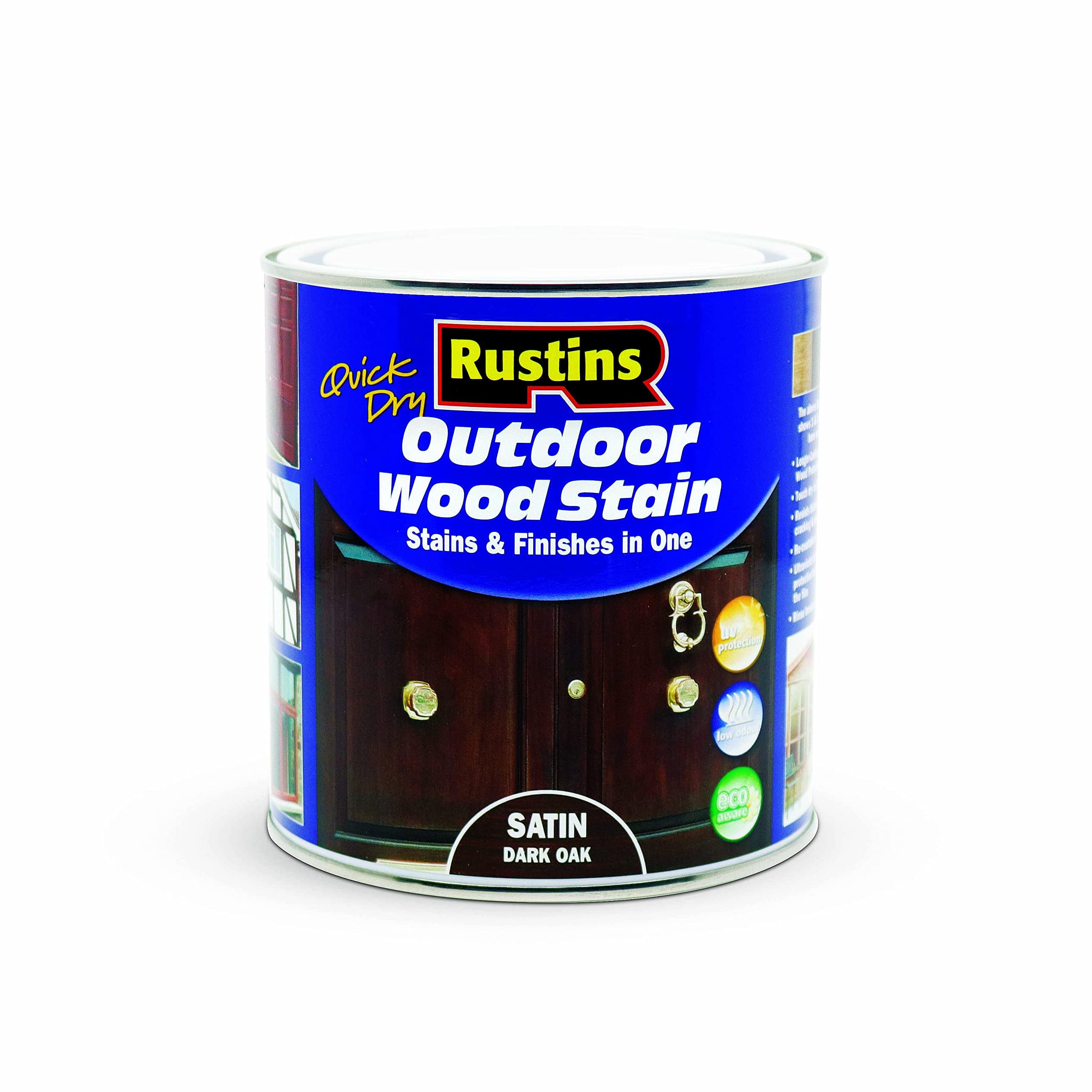 Rustins Quick Dry Outdoor Wood Stain Dark Oak 1L- Durable and Weather-Resistant Finish, Fast Drying, Vibrant Color for Decks, Fences, & Furniture, Available in Many Wood Shades