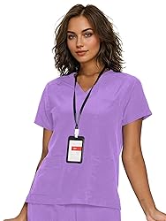 floralhue Scrub Tops for Women, Curved V-Neck Scrub