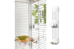 YOOSO WING 9.4 Fl Oz No Mess Bird Water Dispenser, Automatic Parrot Water Feeder with Spring Valve, Clear Cage Water Drinker for Parakeets Cockatiels Budgies Finch Lovebirds & Canary (White, 9.4 fl oz (280ml))