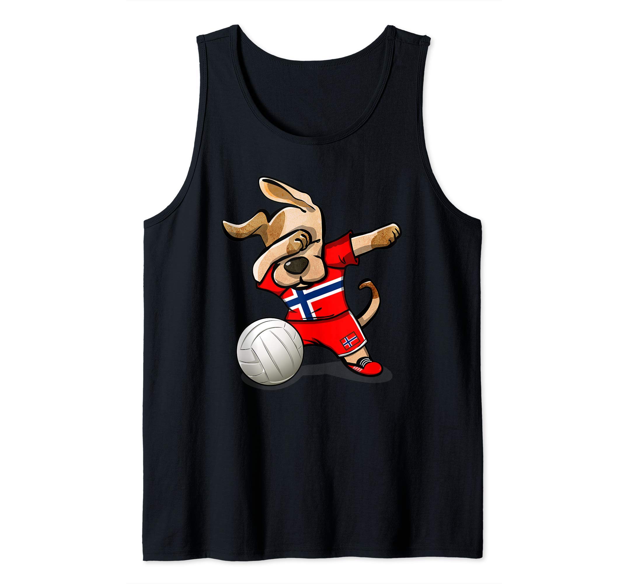 Funny Dabbing Dog Proud Norway Volleyball Fan Norwegian Flag Tank Top