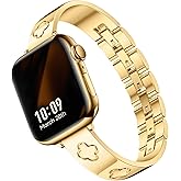 Missair Compatible with Apple Watch Band 38mm 40mm 41mm 42mm 44mm 45mm 46mm 49mm, Four Leaf Lucky Bracelet Women Dressy Stainless Steel Metal Clover Strap for iWatch Series 11 10 9 8 7 6 5 4 SE Ultra