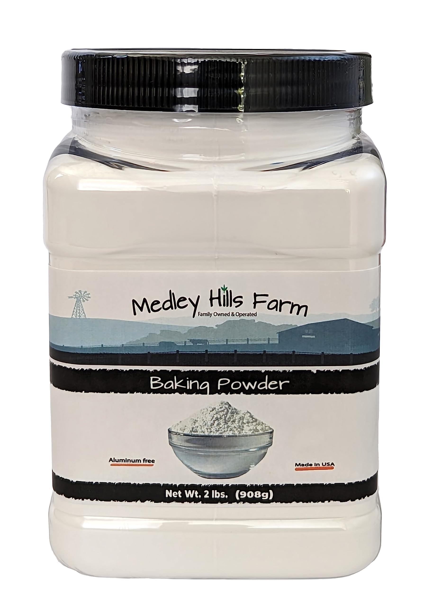 Baking Powder aluminum free by Medley hills farm 2 Lbs. in Reusable Container - Double acting aluminum free baking powder - Kosher - Baking - Made in USA
