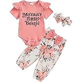 Adobabirl Newborn Baby Girl Clothes Short Sleeve Ribbed Romper Onesie Bowknot Floral Pants Headband 3Pcs Clothing Set