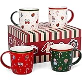Cabtnca Christmas Mugs, Christmas Mugs Set of 4, Christmas Coffee Mugs, Ceramic Christmas Mug, Holiday Mugs, Xmas Mug Decor, Marry Christmas Gifts for Women Kids, 11 Oz