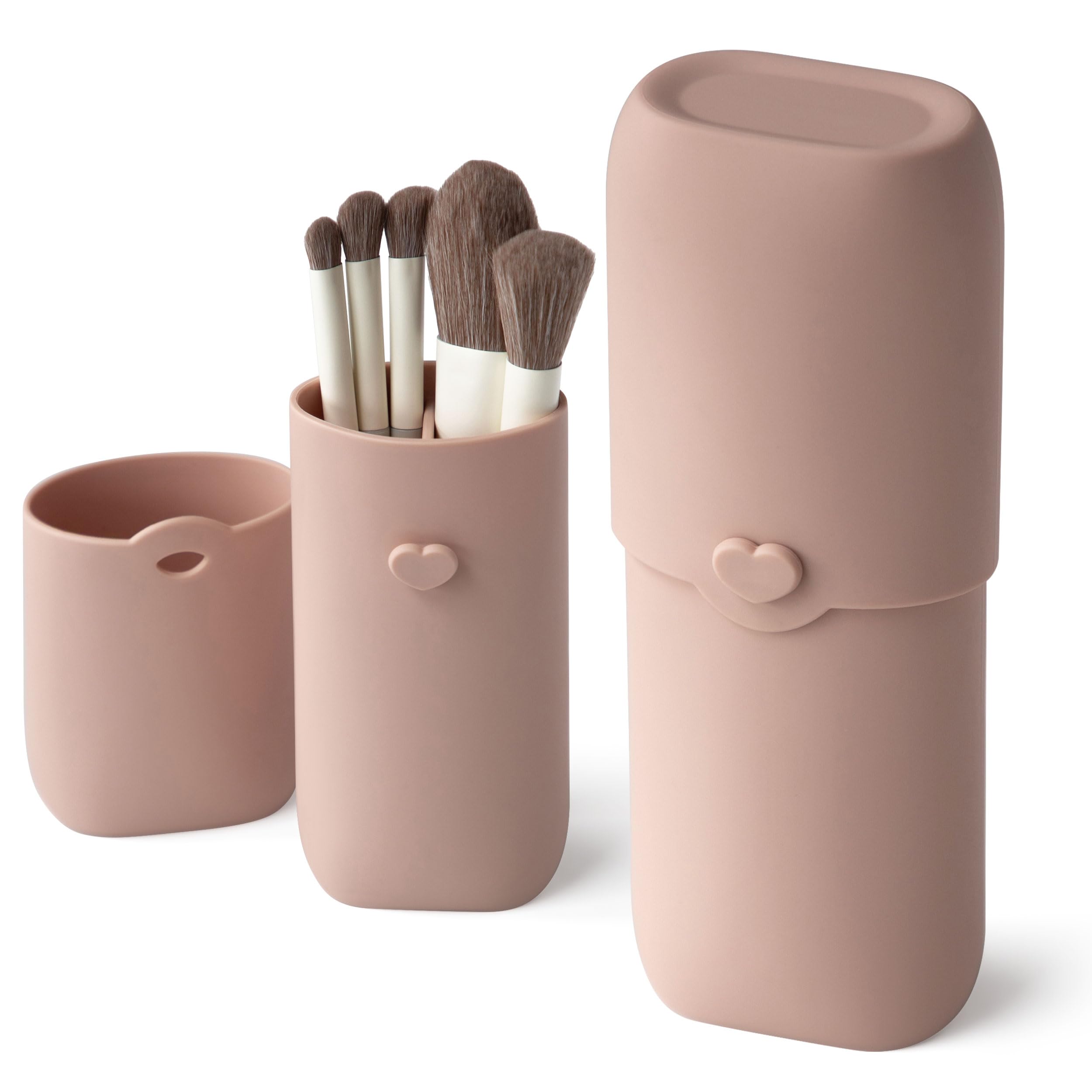 Photo 1 of zoka Silicone Makeup Brush Holder, Travel Makeup Brush Case, Portable Makeup Bag Cosmetic Pouch, Anti-Fall Out Cover, Waterproof, Travel Essentials (Blush)