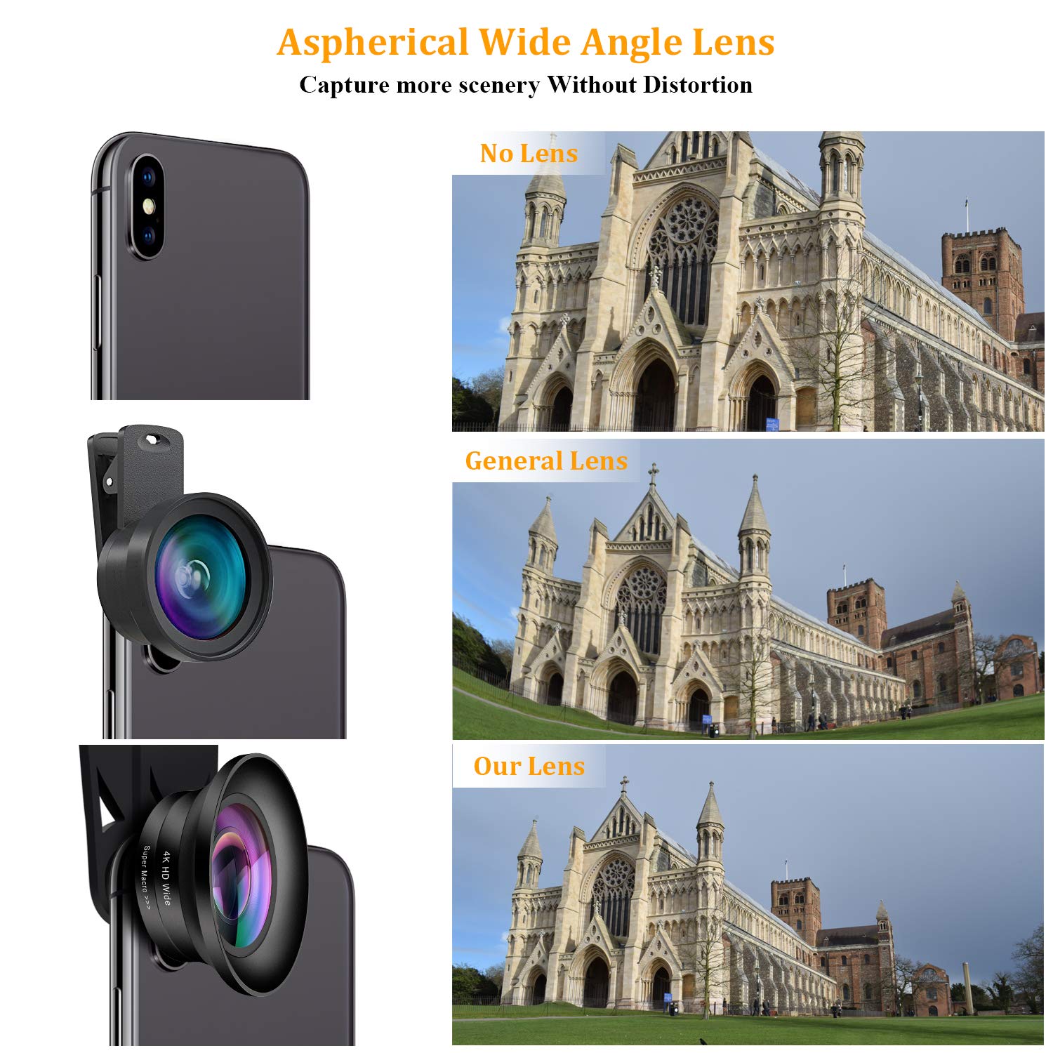 iPhone Camera Lens Universal - 2 in 1 110°Wide Angle Aspherical Lens & 15X Macro Lens, Clip on Cell Phone Lens Kit for iPhone 7/7 Plus/6s/6s Plus/6/5, Samsung & More, No Distortion, Buy 1 Get 1 Free