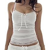 Y2k Lace Cami Tank Top for Women See-Through Sheer Mesh Halter Vest Spaghetti Strap Slim Fit Going Out Camisole