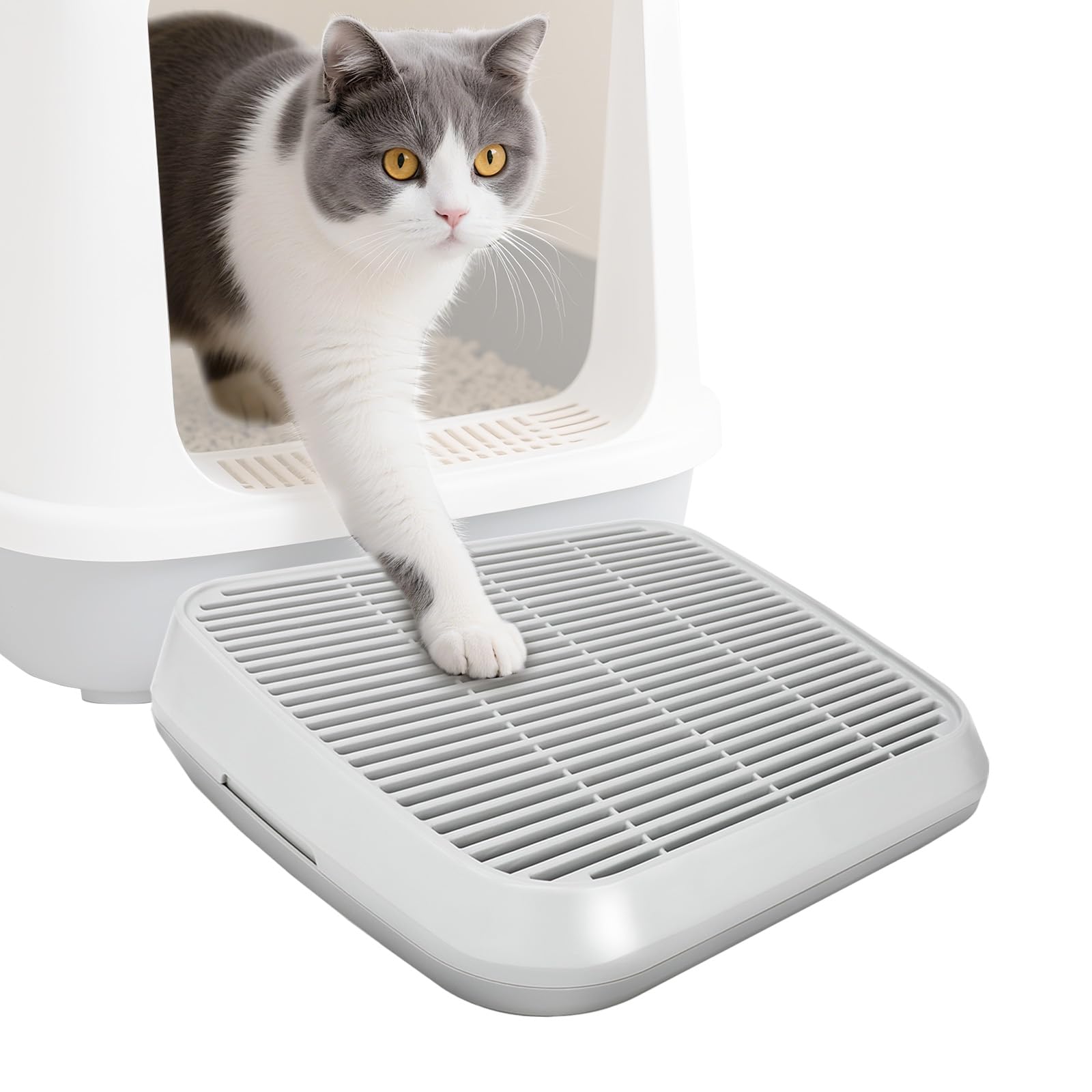 Photo 1 of Midollarle Cat Ramp for Litter Box, Cat Pedal Step Stool with Filter Function, Double Layered Cats Litter Trapper Washable Easy Cleaning Kitty Litter Mat Suitable for Small & Elderly Cats(Grey)