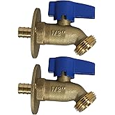 2 Pieces XFITTING 1/2" Pex B x 3/4" GHT Hose Bibb with Flange, Pex B Garden Valve, Brass, Water or Oil