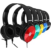 Kids Headphones Bulk 5 Pack, Student On Ear Color Varieties, Comfy Swivel Earphones for Classroom, Library, School, Airplane, for Online Learning and Travel, Noise Stereo Sound 3.5mm Jack (Colorful)