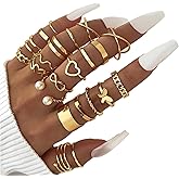 EILEIAC 22 Pcs Gold Vintage Knuckle Rings Set for Women Dainty Silver Boho Butterfly Hollow Thumb Rings Heart Wave Stackable Finger Rings Pack