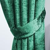 John Aird Crushed Velvet Eyelet Curtains Emerald Green Pair Fully Lined