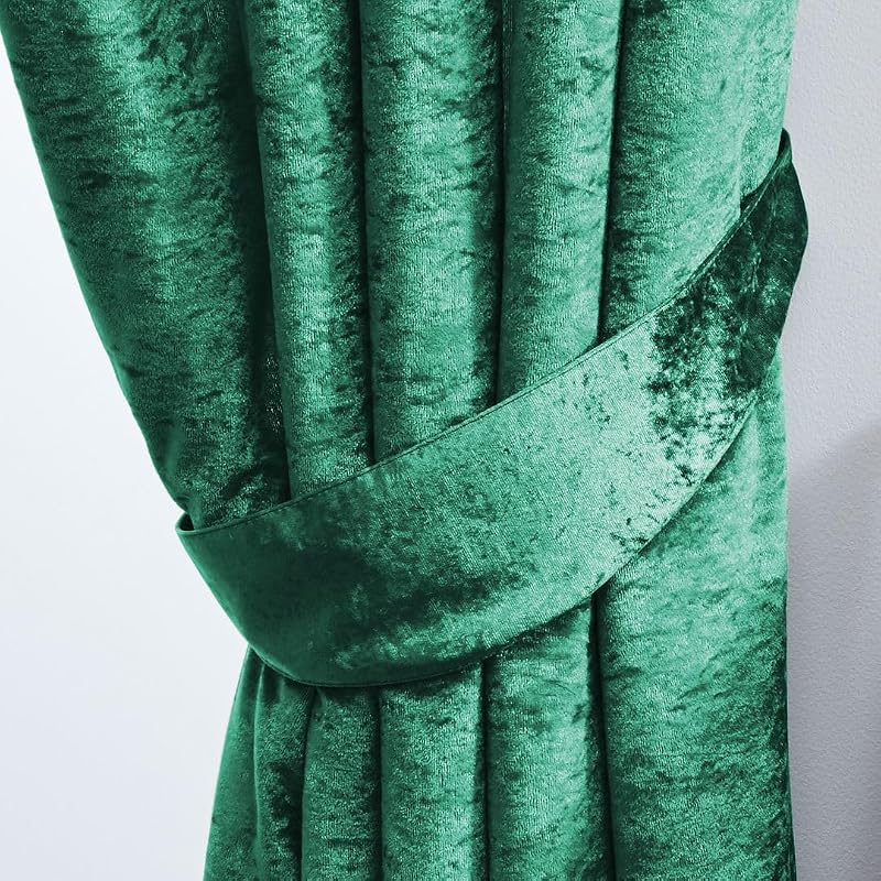 John Aird Crushed Velvet Eyelet Curtains Emerald Green Pair Fully Lined