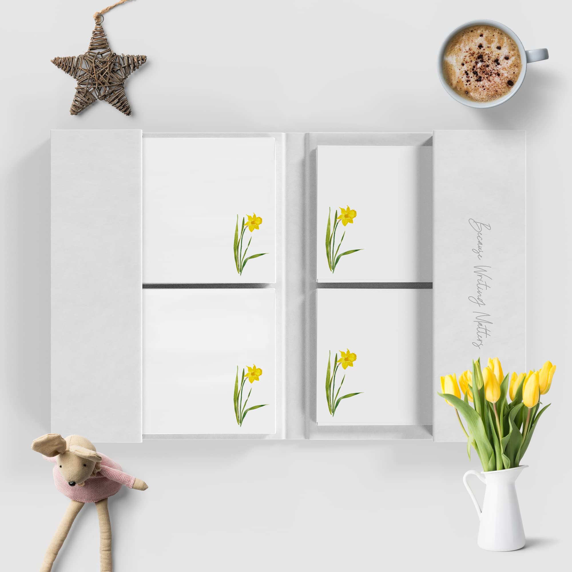 Me Loovely Yellow Daffodil Flat Notecard and Envelopes Set Floral Thank You Card Multipack Greeting Cards | Christmas Gifts (A6 Size, with Folder)