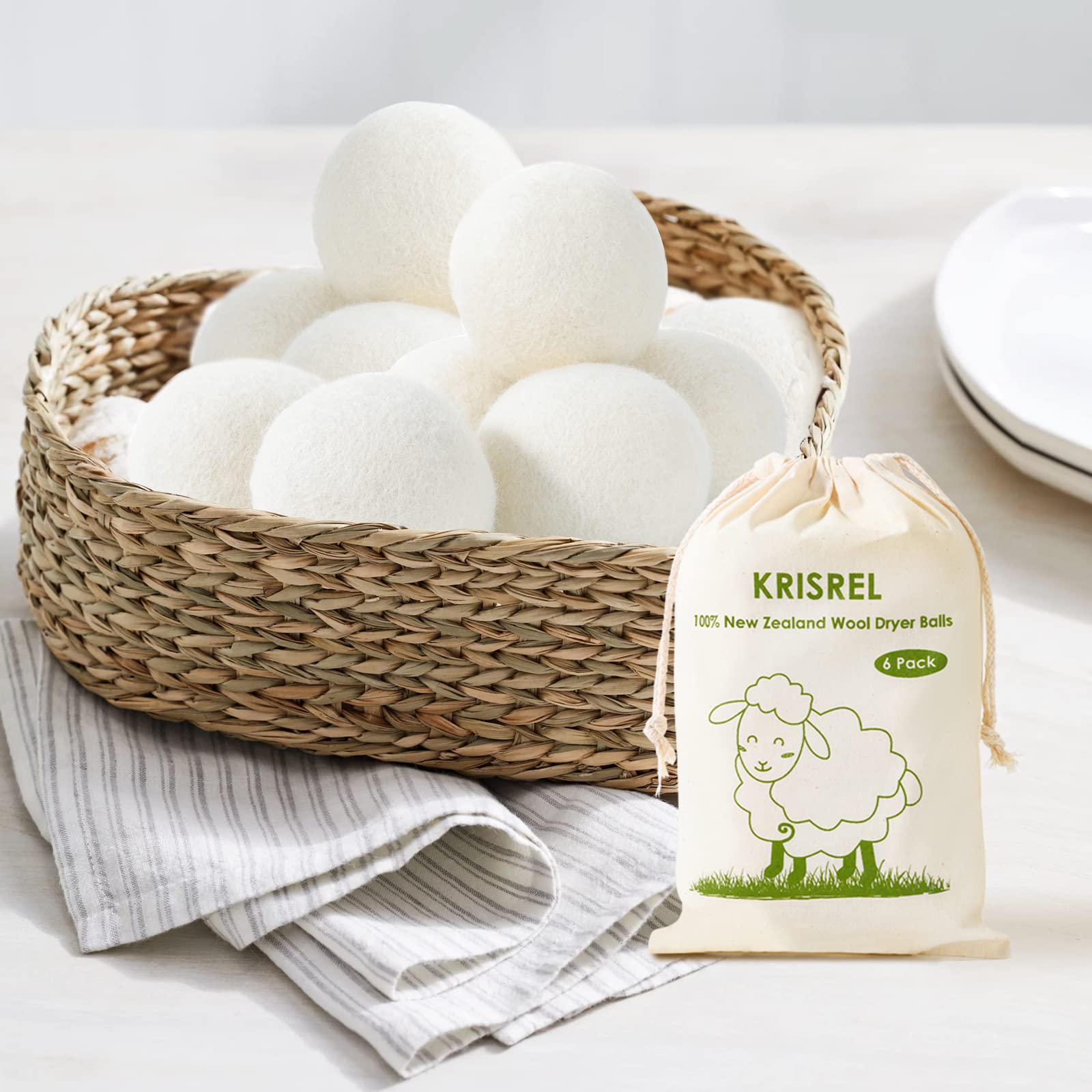 Wool Dryer Balls 6 Pack XL Laundry Dryer Balls,New Zealand Wool Natural Organic Fabric Softener,Shorten Drying Time, Baby Safe,Reduce Wrinkles