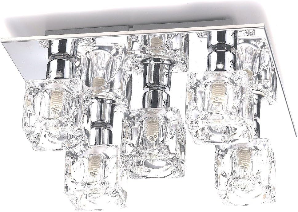 Chrome Halogen Ceiling Lights with 5 Crystal Glass Ice Cubed Lightings