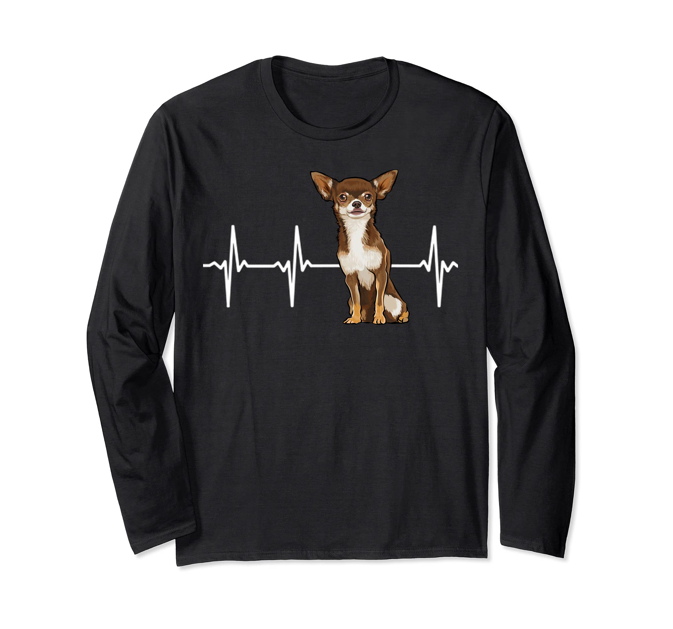 Brown Chihuahua Heartbeat Dog Lover Long Sleeve T-Shirt