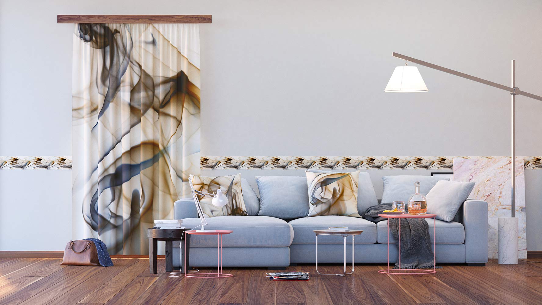 AG Design Fantasy of flowing multi-colored smoke, curtains for living room, kitchen, bedroom, 140 x 245 cm.