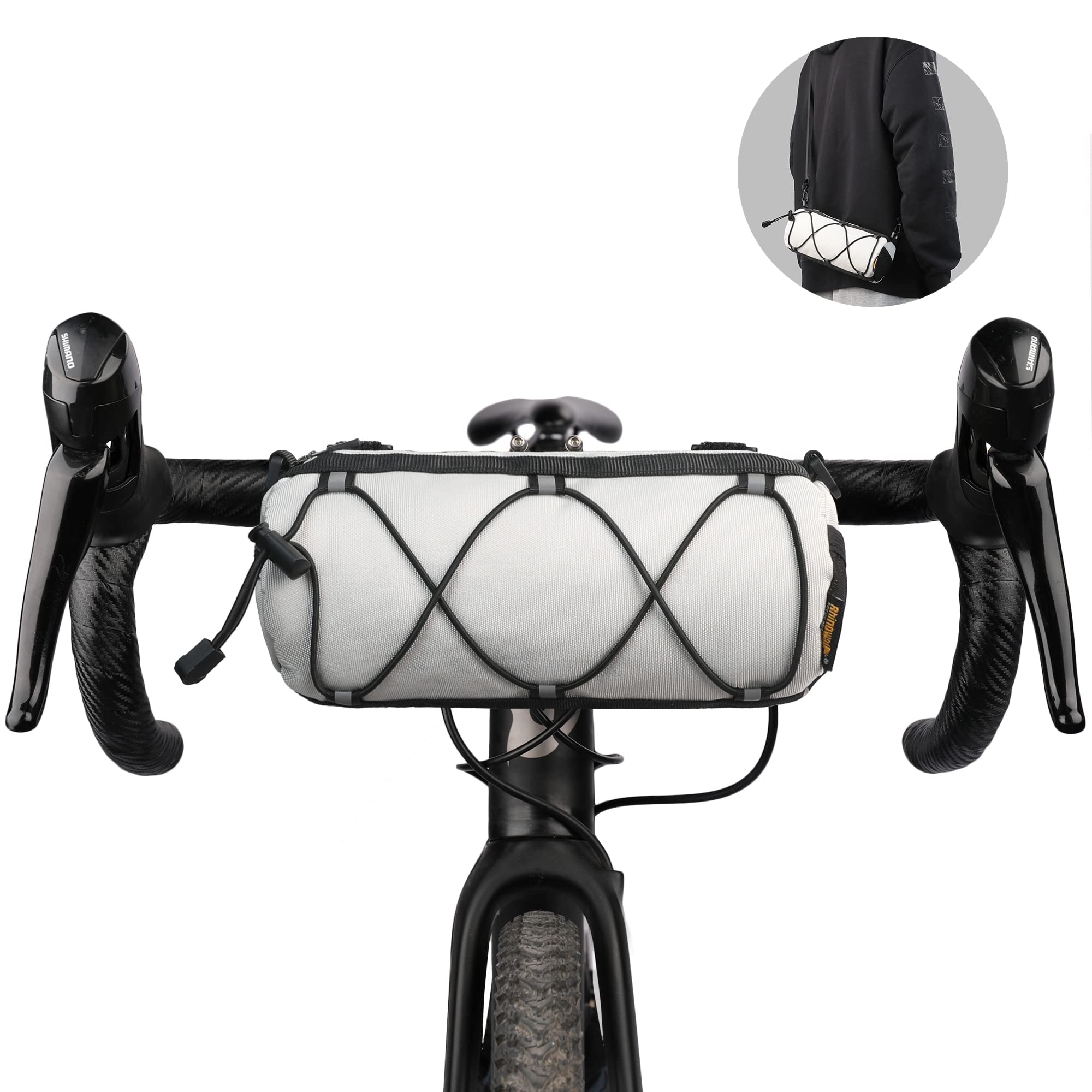 Rhinowalk Bike Handlebar Bag - Front Bag with Shoulder Strap for Road, Mountain Bike Cycling Travel (White)