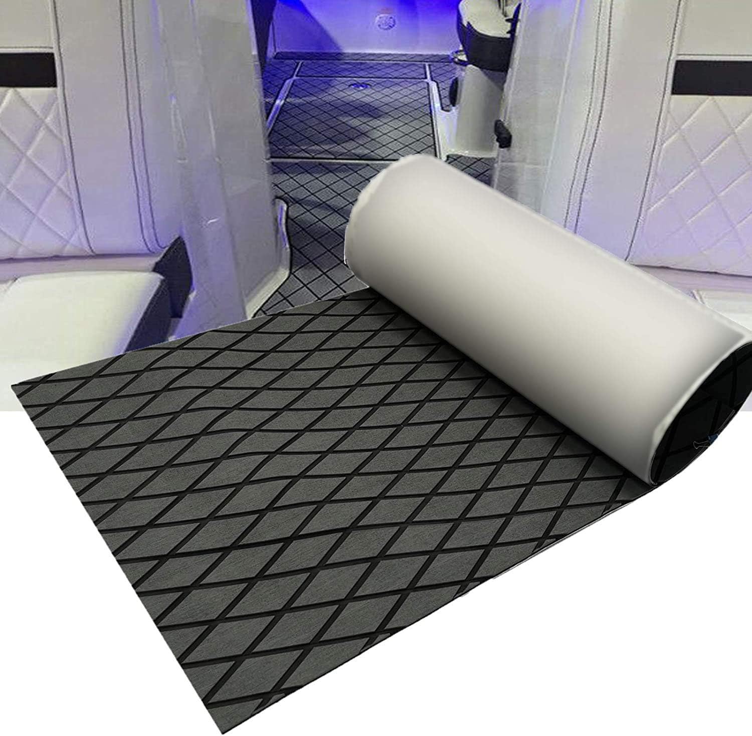 yuanjiasheng 70x190cm EVA Boat Marine Flooring Foam Mat Non Skid 6mm Thick Decking Sheet Pad for RV Swim Deck Garden Steps,Grid Type