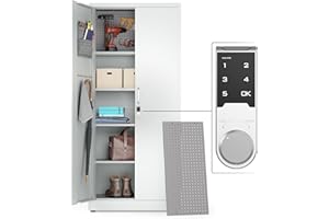 METALTIGER Locking Metal Garage Storage Cabinet with Doors and Shelves | 71" Lockable Tool Cabinet | Metal Cabinets for Office, Home, School (71" Digital Lock, White)