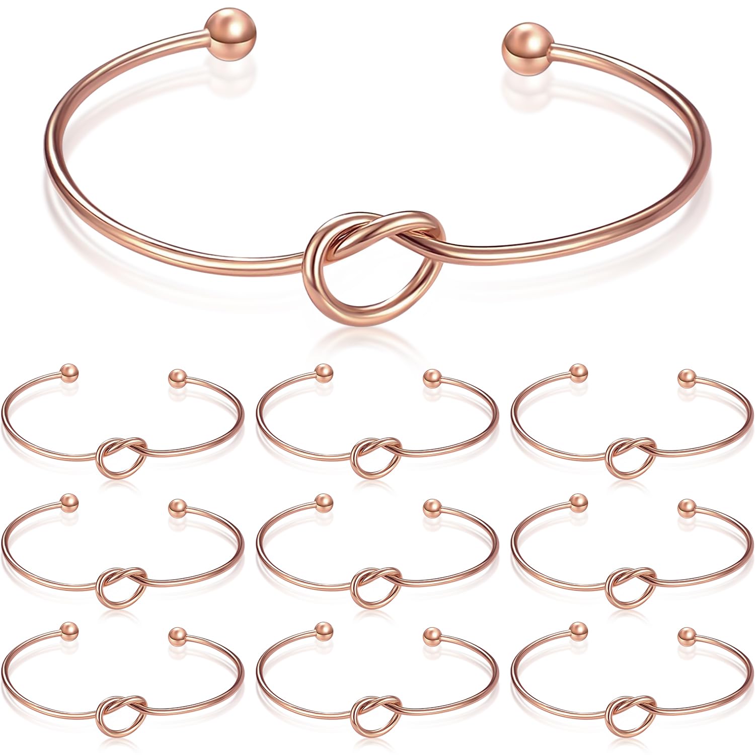 10 Pieces Bridesmaid Bracelet Knot Cuff Bangle with I Can't Tie The Knot Without You Bridesmaid Cards (Rose Gold)