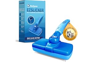 PetLovers EzSlicker Self-Cleaning Brush - Dog Brush for Shedding, Gentle Slicker Brush for Cats, Tangle-Free Grooming Comb with Soft Bristles & Ergonomic Handle for Stress-Free Grooming