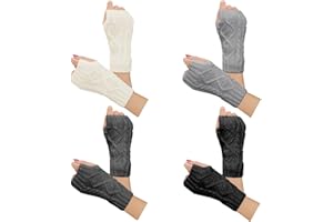 Justay Women Winter Warm Knit Fingerless Gloves Hand Crochet Thumbhole Arm Warmers Mittens