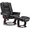 JC Home Argus Swivel Recliner with Ottoman, PU Leather & Wood Base Reclining Chair with Footrest, Ultra-Plush Double Foam for Living Room, Bedroom and Office