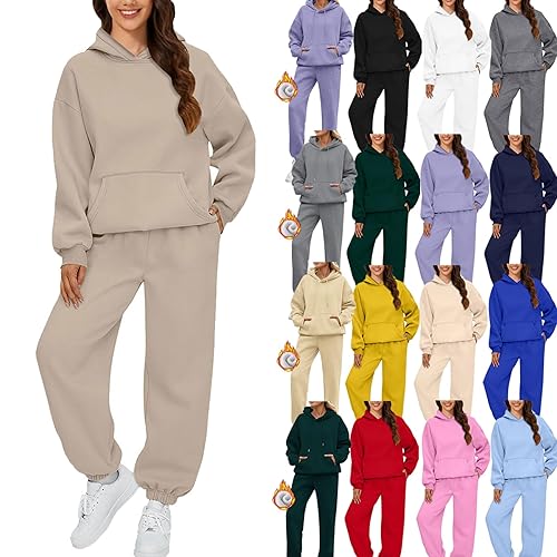 women activewear Women Activewear Oversized Thermal Womens Tracksuit Set Outfits Sweatshirt Women'S Fashion Hoodies With Pockets Overalls Lounge Wear Sets Winter Clothes (Beige-d, M)