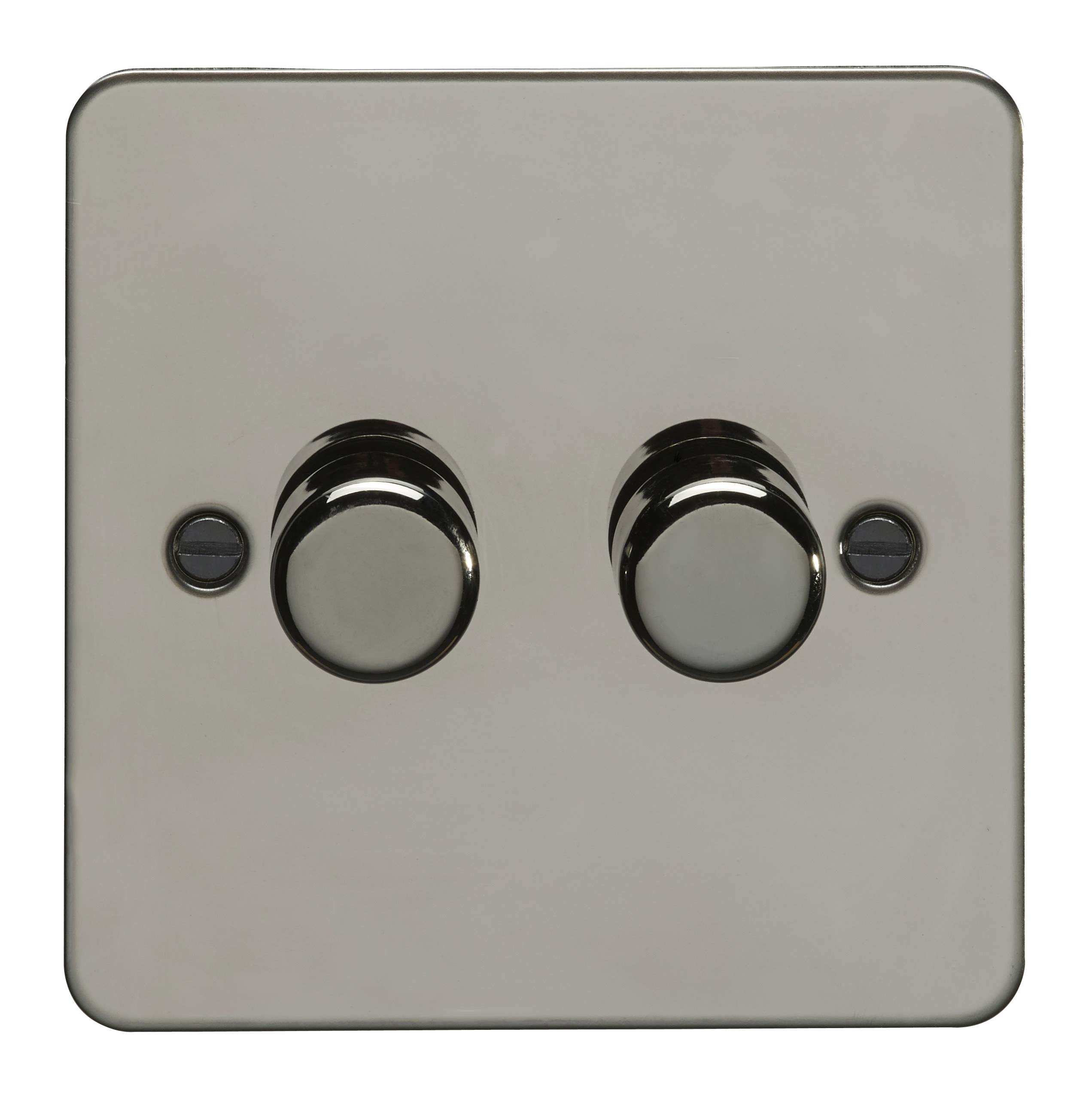 Eurolite 2 Gang 400W Push On Off 2Way Dimmer Switch Enhance Flat Black Nickel Plate Matching Knobs