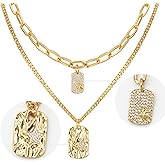 14K Gold Plated Stacked Charm Necklaces for Women Paperclip Chain Square Star Pendant Dainty Adjustable Choker Free People Jewelry for Women