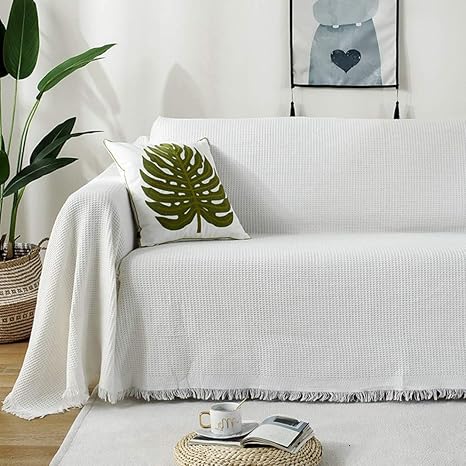 Amazon ナチュラル 北欧 マルチカバー ソファーカバー ナチュラル アイボリー シングル ソファカバー アジアン エスニック 一枚布 長方形 2人掛け ベッドカバー テーブル マルチクロス 西海岸 おしゃれ ホワイト インテリア 90 240 ソファカバー マルチカバー