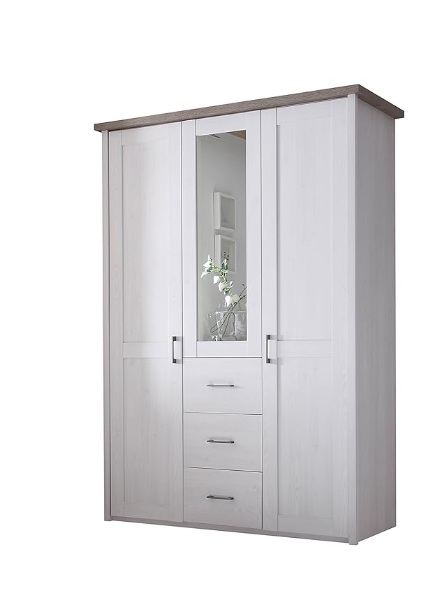 Stella Trading Luca 3-türiger Kleiderschrank, Holz, pinie weiß / trüffel, 62 x 150 x 212 cm
