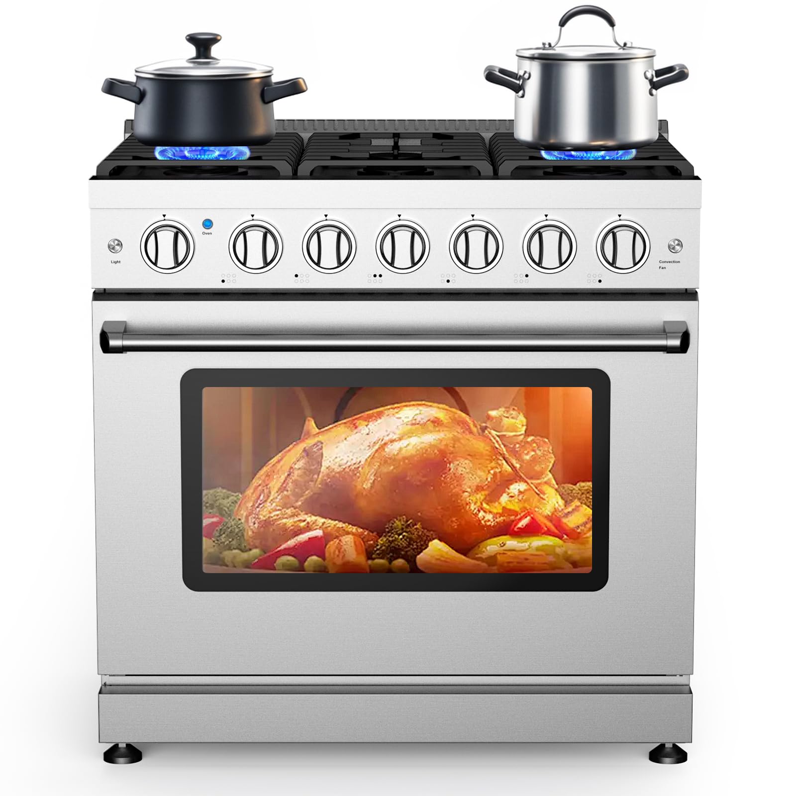 GarveeTech 36” Freestanding Gas Range Stove with 6 Sealed Gas Burner ...